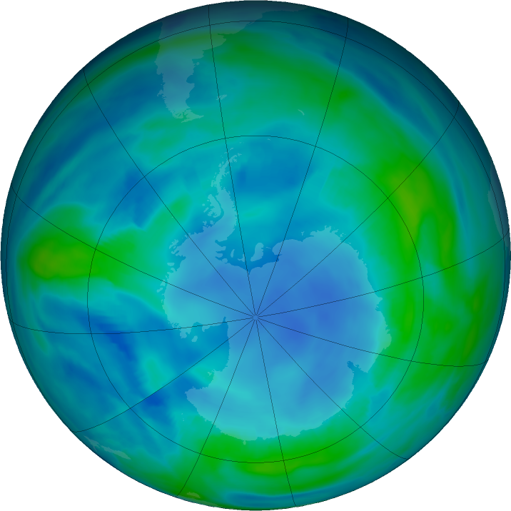 Antarctic ozone map for 03 May 2023